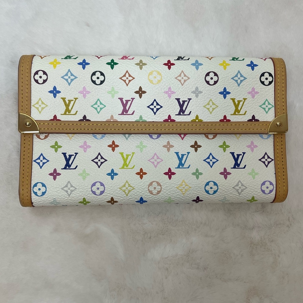 Louis Vuitton White Takashi Murakami Monogram Multicolore International Wallet